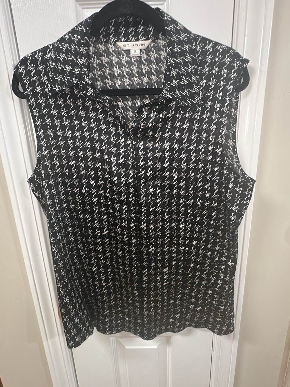 St. John 95-% silk Sleeveless Collared Houndstooth pit-pit20 (mix33)